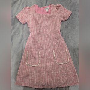 Speechless Kids Pink Tweed Dress with Pearl Accents